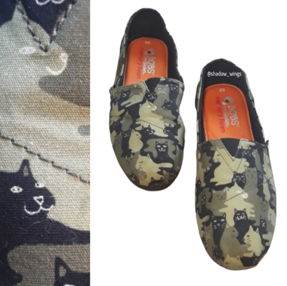 Skechers Bobs Plush Cat-Mouflage Shoes / Sz 9 Bobs Green Cat Camo Slip On Flats